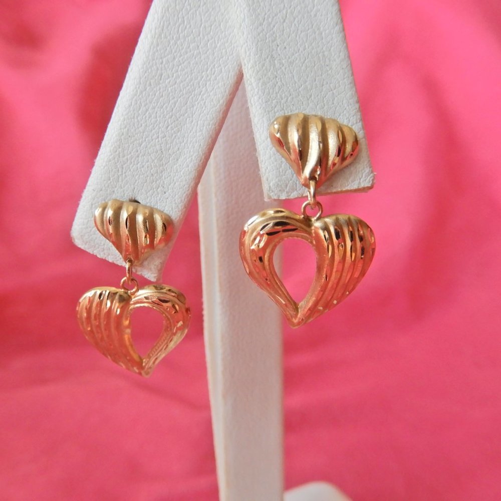 1970's 10K Gold CID CLYDE DUNEIER HEARTS EARRING - Picture 5 of 12